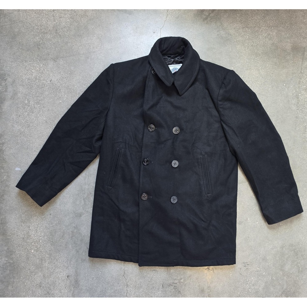 DSCP Pea Coat Mens 46L Navy Wool Quarterdeck Collection Anchor Buttons Nautical
